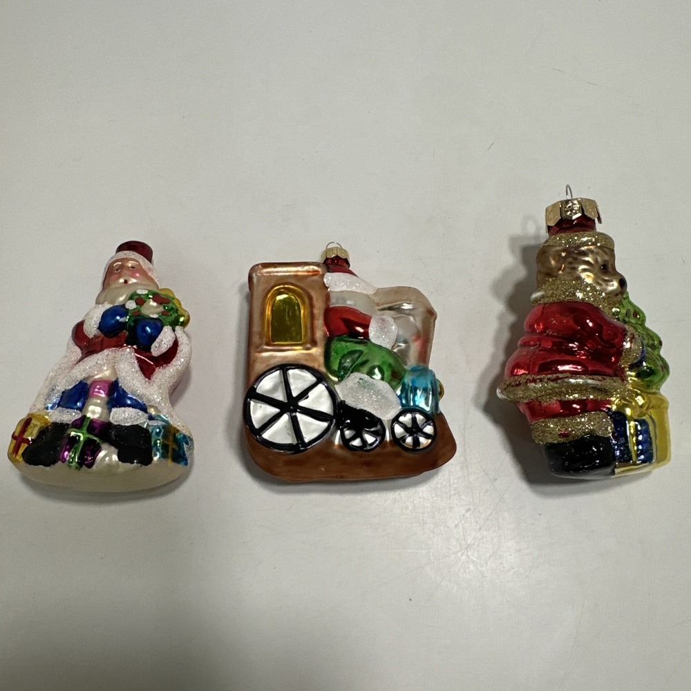 3 Assorted Glass Christmas Ornaments Bear Santa‎ Train